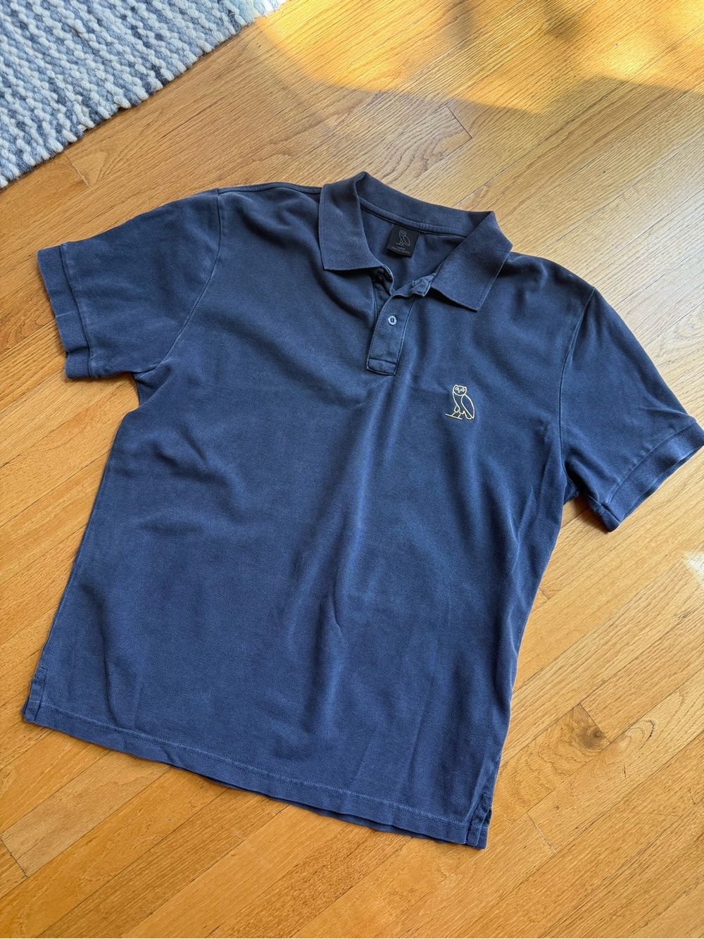 OVO Navy Blue Short Sleeve Polo with Embroidered Owl Logo